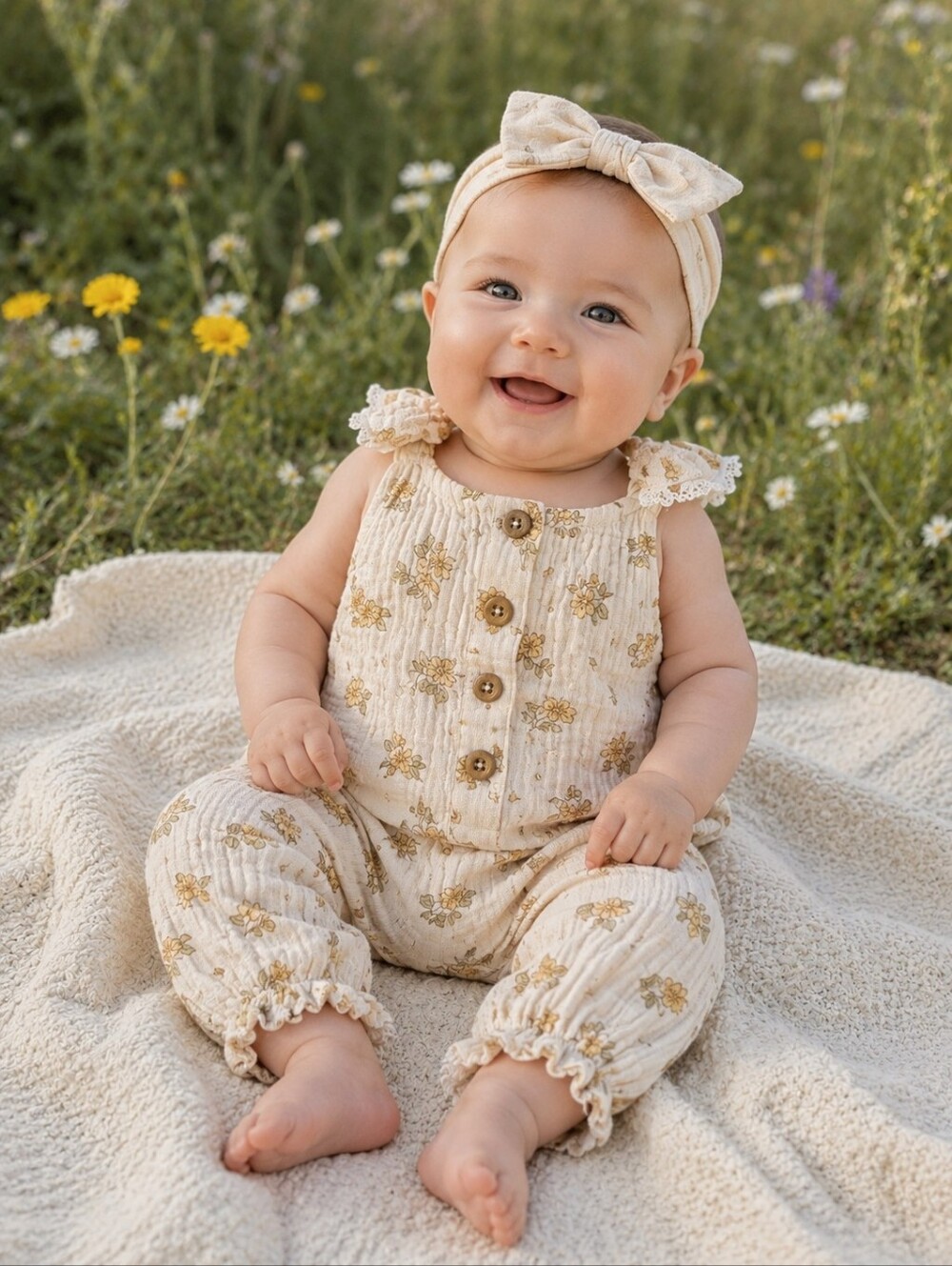 Cream Floral Baby Romper